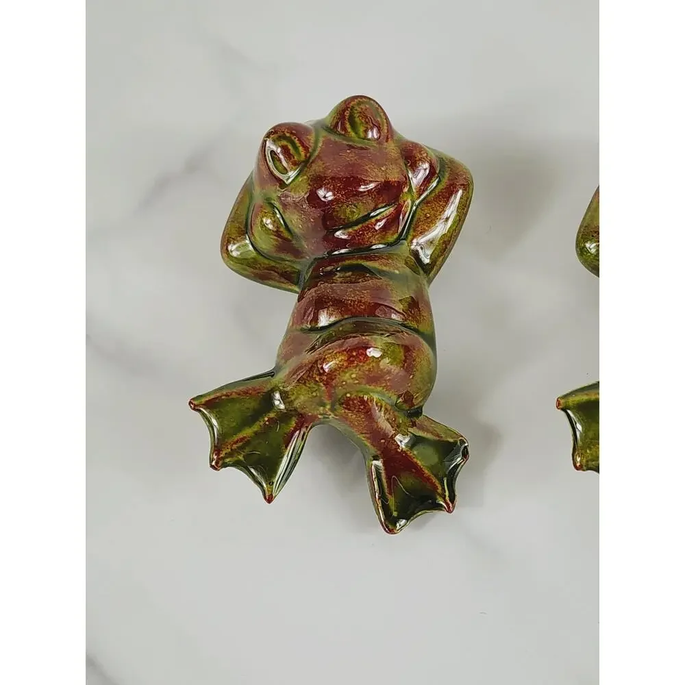 Mini Frog Figurine Relaxed Laying On Back 80's Glazed Ceramic 3